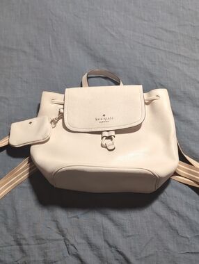 kate spade cream leather drawstring backpack with striped straps